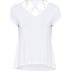 Shirt ze sznurowaniem bonprix biały. Białe koszulki damskie bonprix, bez wzorów, bez kołnierzyka, bez rękawów. Za 34,99 zł.