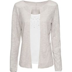 Shirt 2 w 1 bonprix beżowo-biel wełny. Brązowe koszulki damskie marki bonprix, bez wzorów, z wełny, bez kołnierzyka, bez rękawów. Za 99,99 zł.