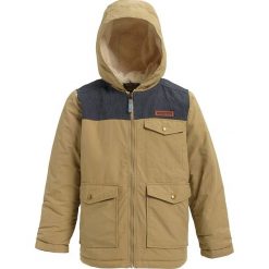 Kurtka funkcyjna "Castable" w kolorze karmelowo-antracytowym. Szare kurtki chłopięce marki Burton Kids, z aplikacjami, ze skóry. W wyprzedaży za 232,95 zł.