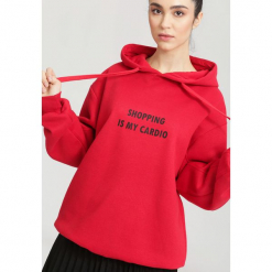 Czerwona Bluza Is My Cardio. Czerwone bluzy rozpinane damskie other, l, z kapturem. Za 54,99 zł.