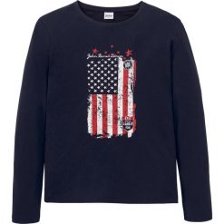 Shirt z długim rękawem bonprix ciemnoniebieski z nadrukiem. Niebieskie koszulki męskie bonprix, xl, z nadrukiem, bez kołnierzyka, z długim rękawem, długie. Za 39,99 zł.