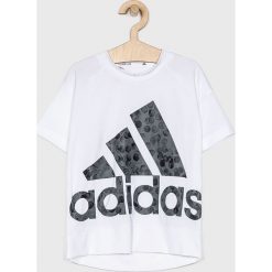 Adidas Performance - T-shirt dziecięcy 128-170 cm. Białe t-shirty chłopięce adidas Performance, z nadrukiem, z elastanu, bez rękawów. W wyprzedaży za 69,90 zł.