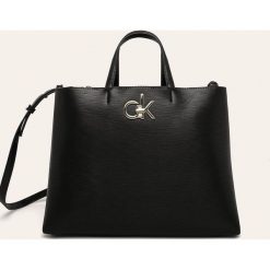 Calvin Klein - Torebka. Czarne torby damskie na zakupy Calvin Klein, w paski, ze skóry ekologicznej, bez dodatków. Za 749,90 zł.