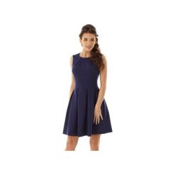Sukienka kontrafałda granatowa ED002-9. Niebieskie sukienki damskie marki Ella dora, s, bez wzorów, eleganckie, bez kołnierzyka, bez rękawów, rozkloszowane. Za 279,00 zł.