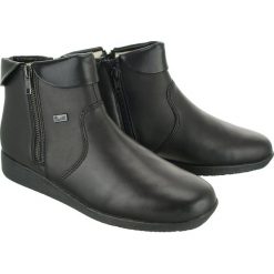 RIEKER TEX 94061-00 black, botki damskie. Czarne botki damskie Rieker, z wełny, bez obcasa, bez zapięcia. Za 329,90 zł.