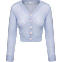 Sweter LOVESHACKFANCY FOLLEY. Niebieskie swetry damskie LoveShackFancy, bez wzorów, z wełny, z krótkim rękawem, krótkie, bez kaptura. Za 1350,00 zł.