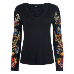 Desigual T-Shirt Damski Claudina S Czarny. Czarne koszulki damskie Desigual, s, bez wzorów, bez kołnierzyka, bez rękawów. W wyprzedaży za 238,00 zł.