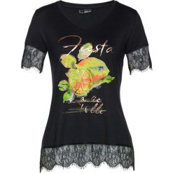 T-shirt z koronką bonprix czarno-żółty z nadrukiem. Żółte t-shirty damskie marki Mohito, l, z dzianiny. Za 74,99 zł.