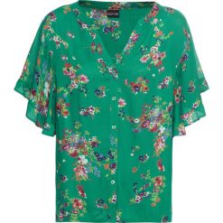 Bluzka z nadrukiem bonprix zielony miętowy z nadrukiem. Zielone bluzki damskie bonprix, z nadrukiem, eleganckie, ze stójką, bez rękawów. Za 99,99 zł.