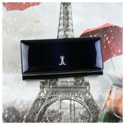 Lakierowany skÓrzany portfel damski paris design. Szare portfele damskie PARIS DESIGN, bez wzorów, ze skóry. Za 89,90 zł.