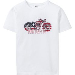 T-shirt bonprix biały z nadrukiem. Białe koszulki męskie bonprix, s, z nadrukiem, z okrągłym kołnierzem. Za 37,99 zł.