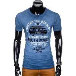 T-shirty męskie: T-SHIRT MĘSKI Z NADRUKIEM S890 - GRANATOWY
