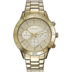 Zegarek kwarcowy w kolorze złotym. Żółte, analogowe zegarki damskie Esprit Watches, ze stali. W wyprzedaży za 318,95 zł.