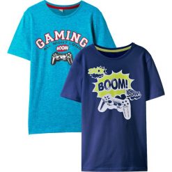 T-shirt (2 szt.) bonprix ciemnoniebiesko-niebieski oceaniczny. Niebieskie t-shirty chłopięce bonprix, z nadrukiem, z dresówki, z krótkim rękawem. Za 39,98 zł.