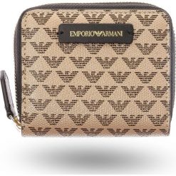 PORTFEL Emporio Armani. Brązowe portfele męskie Emporio Armani, z nadrukiem, ze skóry ekologicznej. Za 479,00 zł.