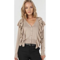 Beżowy Sweter Xyrroris. Brązowe swetry damskie Born2be, s, bez wzorów, bez rękawów, bez kaptura. Za 129,99 zł.