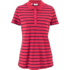 Shirt polo w paski, krótki rękaw bonprix czerwono-ciemnoniebieski. Czerwone koszulki damskie bonprix, w paski, polo, z krótkim rękawem. Za 27,99 zł.