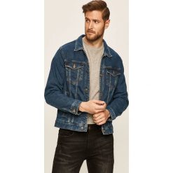 Armani Exchange - Kurtka jeansowa. Niebieskie płaszcze męskie Armani Exchange, s, bez wzorów, z jeansu, krótkie, bez kaptura. Za 699,90 zł.