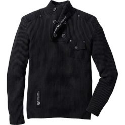 Sweter "Slim fit" bonprix czarny. Czarne swetry męskie bonprix, m, z nadrukiem, z tkaniny. Za 129,99 zł.