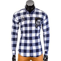 KOSZULA MĘSKA W KRATĘ Z DŁUGIM RĘKAWEM K369 - GRANATOWA. Niebieskie koszule męskie na spinki Ombre Clothing, m, z kontrastowym kołnierzykiem, z długim rękawem. Za 39,00 zł.