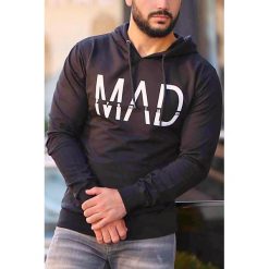 Bluza męska MAD BLACK. Czarne bluzy męskie Bluza męska MAD BLACK, s, bez wzorów, z kapturem, bez rękawów, z kapturem. W wyprzedaży za 99,00 zł.