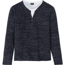Shirt z długim rękawem w optyce 2 w 1 bonprix ciemnoniebieski melanż. Niebieskie koszulki męskie bonprix, s, bez wzorów, bez kołnierzyka, z długim rękawem, długie. Za 59,99 zł.