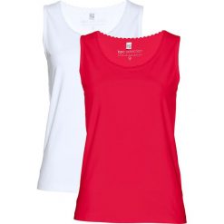 Top (2 szt.) bonprix czerwony + biały. Białe topy damskie bonprix, z koronki, z klasycznym kołnierzykiem. Za 49,98 zł.