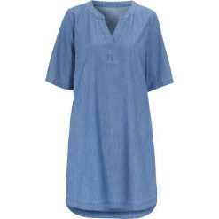 Cellbes Sukienka dżinsowa z rękawem 3/4 denim blue female niebieski 34/36. Niebieskie sukienki damskie Cellbes, w paski, z tkaniny, z dekoltem w serek, bez rękawów. Za 189,00 zł.