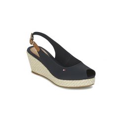 Sandały Tommy Hilfiger ICONIC ELBA BASIC SLING BACK. Czarne sandały damskie marki TOMMY HILFIGER, z materiału, z okrągłym noskiem, na obcasie. Za 279,20 zł.