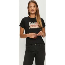 Lee - T-shirt. Czarne bluzki damskie Lee, s, z nadrukiem, z bawełny, casualowe, z okrągłym kołnierzem. Za 99,90 zł.
