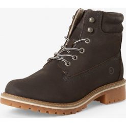 Tamaris - Skórzane kozaki damskie, szary. Szare kozaki damskie Tamaris, bez obcasa, bez zapięcia. Za 329,95 zł.