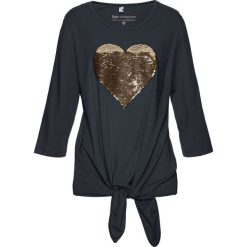 Shirt z przewiązaniem bonprix czarny. Czarne koszulki damskie marki bonprix, bez wzorów, bez kołnierzyka. Za 69,99 zł.
