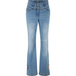 Dżinsy dzwony z nadrukiem bonprix niebieski "bleached”. Niebieskie jeansy damskie bonprix, z jeansu. Za 119,99 zł.