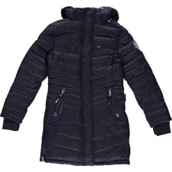 Parka zimowa w kolorze granatowym. Niebieskie kurtki dziewczęce Geographical Norway Kids & Women, na zimę, z aplikacjami. W wyprzedaży za 250,95 zł.