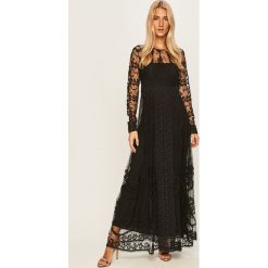 Red Valentino - Sukienka. Czarne sukienki damskie Red Valentino, w koronkowe wzory, z bawełny, z okrągłym kołnierzem, z długim rękawem, długie, maxi, rozkloszowane. Za 4399,00 zł.