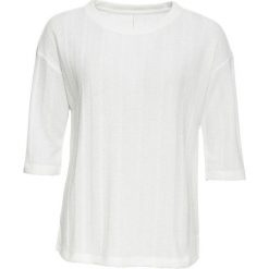Shirt w strukturalny wzór bonprix biel wełny. Białe koszulki damskie bonprix, bez wzorów, z wełny, z okrągłym kołnierzem, bez rękawów. Za 37,99 zł.