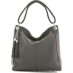 Shopper bag damskie: Skórzana torebka w kolorze szarym – 38 x 36 x 14 cm