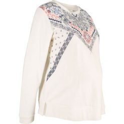 Bluza ciążowa z nadrukiem bonprix biel wełny. Białe bluzy damskie bonprix, z nadrukiem, z wełny, bez rękawów, bez kaptura. Za 89,99 zł.