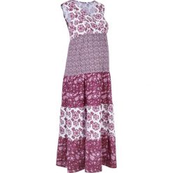 Sukienka ciążowa i do karmienia, z bawełny organicznej bonprix jeżynowy wzorzysty. Fioletowe sukienki damskie bonprix, bez wzorów, z bawełny, bez kołnierzyka, moda ciążowa, z krótkim rękawem, krótkie, mini, plisowane. Za 109,99 zł.