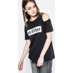 Tally Weijl - Top. Szare topy damskie TALLY WEIJL, s, z nadrukiem, z bawełny, z okrągłym kołnierzem. W wyprzedaży za 34,90 zł.