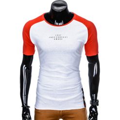 T-shirty męskie: T-SHIRT MĘSKI Z NADRUKIEM S926 - BIAŁY/CZERWONY
