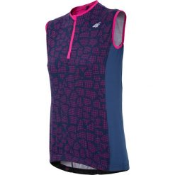 Damska koszulka rowerowa 4F Dry Control bez rękawów. Niebieskie bluzki sportowe damskie marki Astratex, z napisami, z materiału, bez rękawów. Za 94,49 zł.