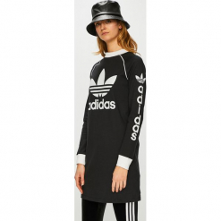 Adidas Originals - Sukienka. Czarne sukienki dzianinowe adidas Originals, na co dzień, z nadrukiem, casualowe, z okrągłym kołnierzem, mini, proste. Za 249,90 zł.