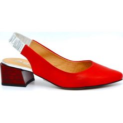 Sandały skórzane niskie czerwone Aga. Czerwone sandały damskie Aga, bez wzorów, eleganckie, na niskim obcasie, bez zapięcia. W wyprzedaży za 239,00 zł.