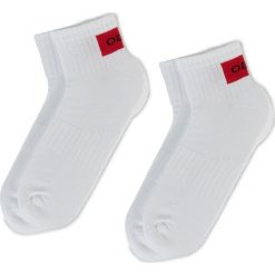 Zestaw 2 par wysokich skarpet męskich HUGO - 2P Sh Back Logo CC 50416653 100. Białe skarpetki męskie HUGO, bez wzorów, z elastanu. Za 42,00 zł.