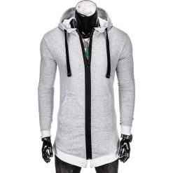 Bluzy męskie: BLUZA MĘSKA ROZPINANA Z KAPTUREM B763 – SZARA