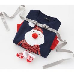 Sweter ze światecznym motywem - Granatowy. Niebieskie swetry damskie Reserved, s, bez wzorów, wizytowe, bez rękawów, bez kaptura. Za 89,99 zł.