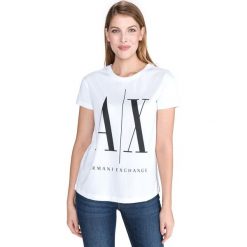 Armani Exchange Koszulka Biały. Białe koszulki damskie Armani Exchange, l, z nadrukiem, z bawełny, bez kołnierzyka, z krótkim rękawem. Za 240,95 zł.