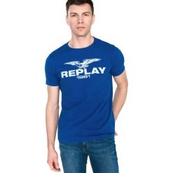 Replay Koszulka Niebieski. Niebieskie koszulki męskie Replay, m, z nadrukiem, z bawełny, bez kołnierzyka, z krótkim rękawem, krótkie. Za 188,95 zł.