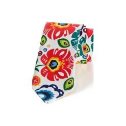 Krawat męski FOLK w kwiaty łowickie CZARNY. Białe krawaty męskie HisOutfit, w kwiaty, z materiału. Za 129,00 zł.